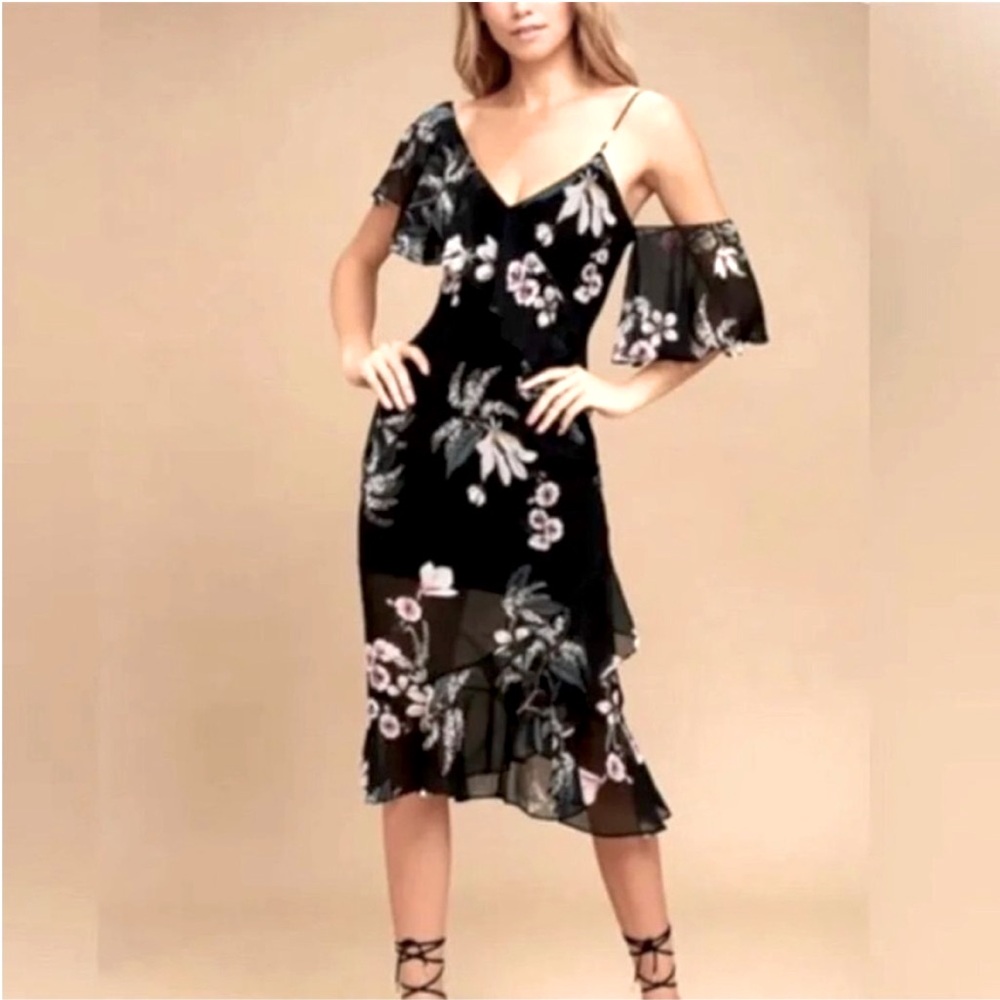 Revolve - Keepsake The Label - Cosmic Girl Black Floral Print Midi Dress